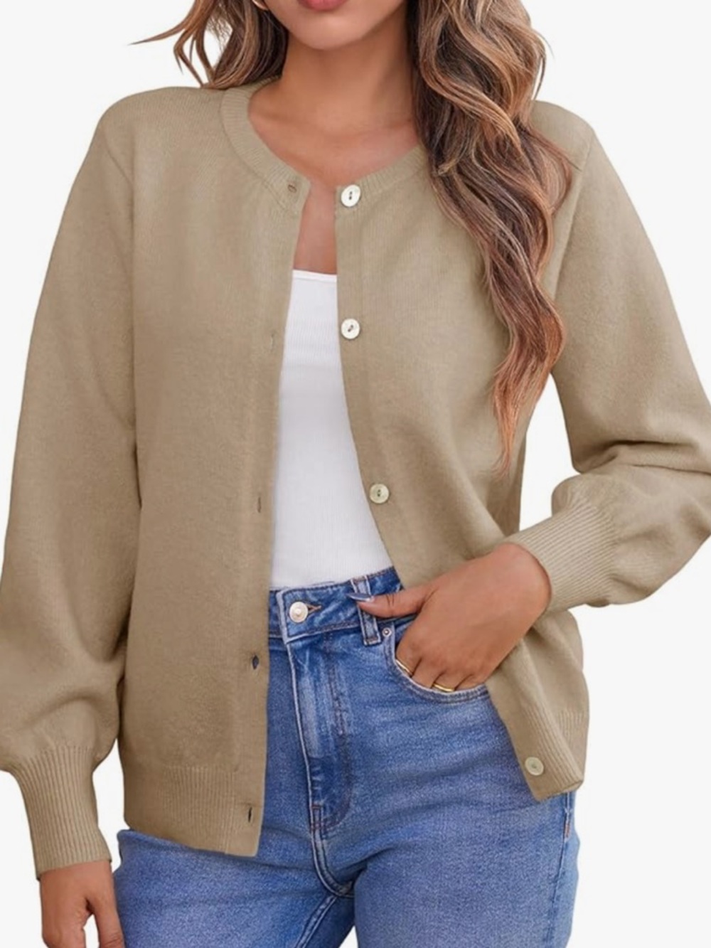 Women’s Crewneck Button Cardigan Sweater - cream and Beige lot of 2 size medium - Picture 4 of 12